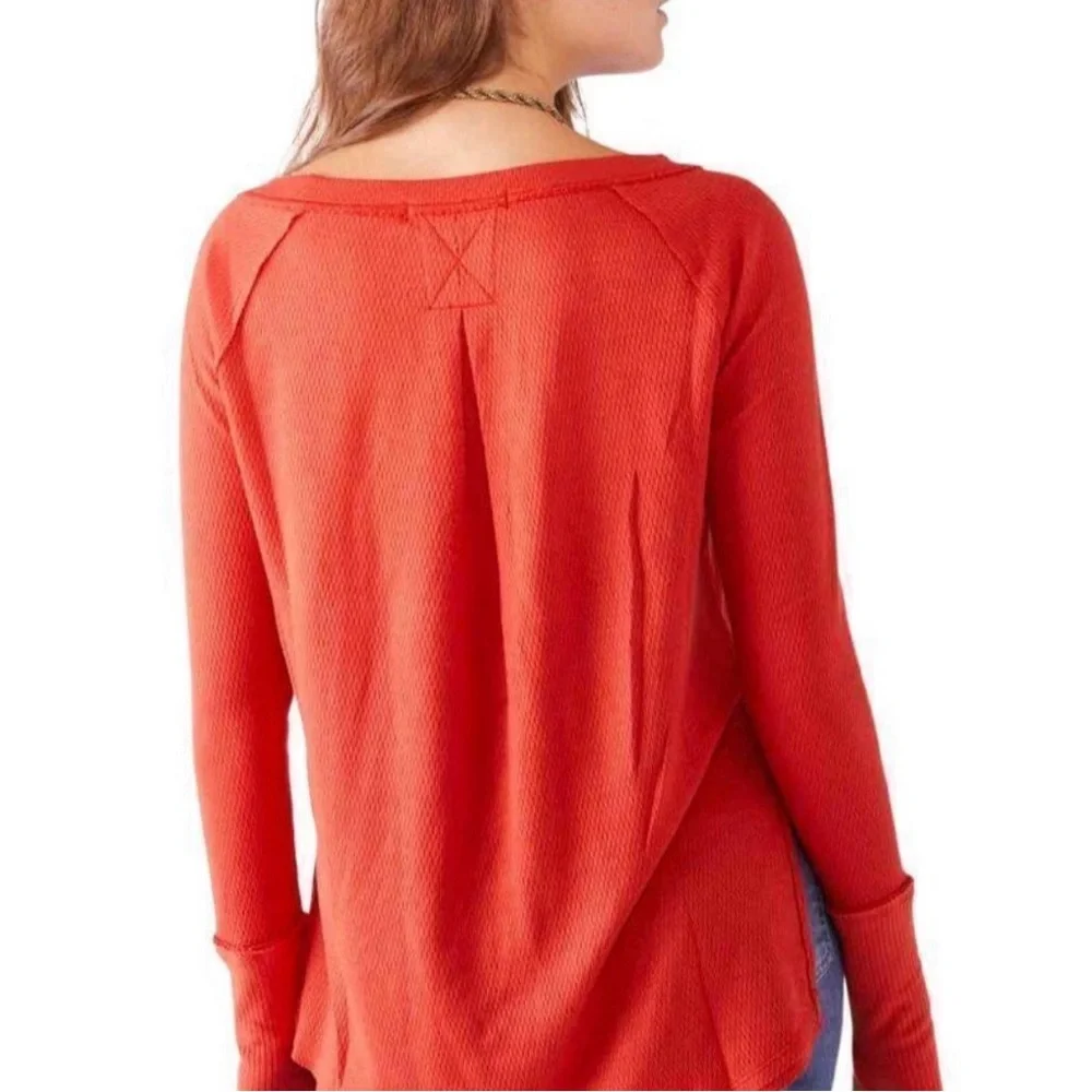 Free People Snowy Thermal Top‎ Ribbed Stretch Orange Women's Size XS